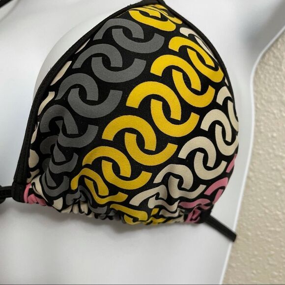 Body Glove Triangle Bikini Top Yellow Gray Cream Pink and Black Size Small - Picture 7 of 7